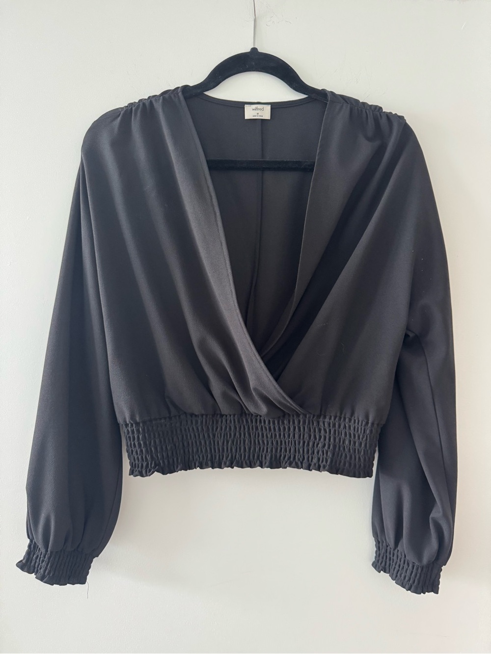 Wilfred Black Surplice Smocked-Waist Blouse